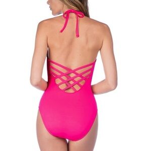 NWT La Blanca one piece swimsuit halter cups size 12